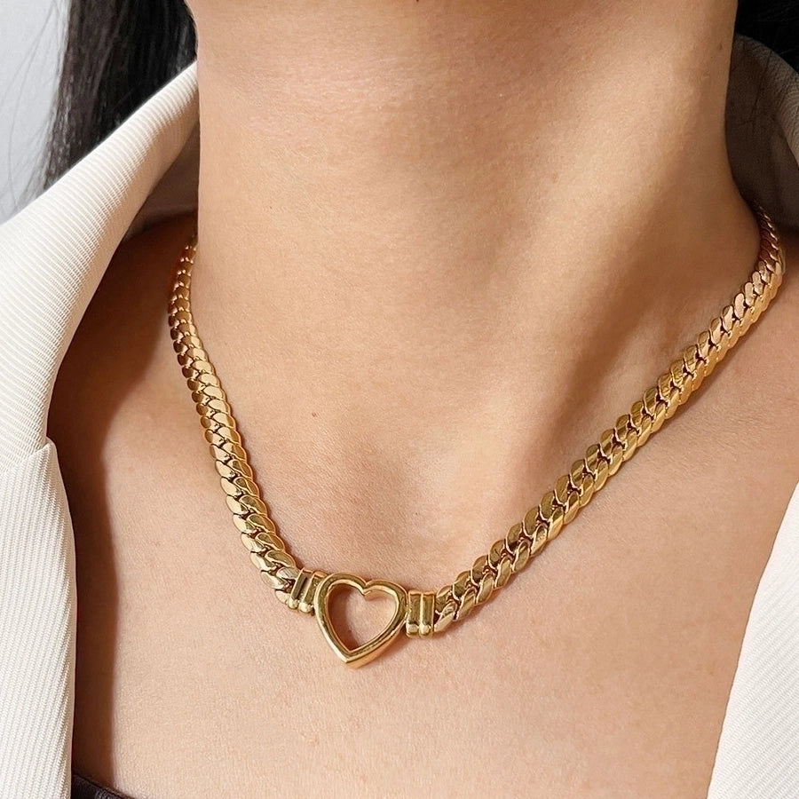 Hollow Heart Necklace 18k Gold Plated