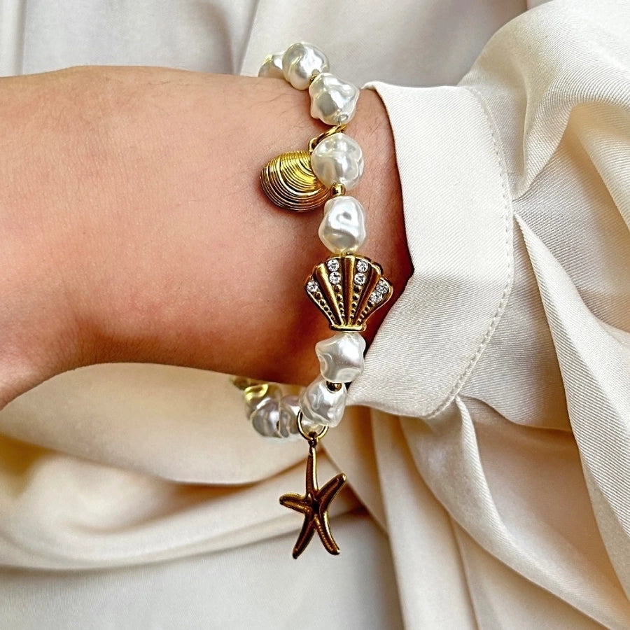 Fiona Pearl and Seashells Bracelet 18k Gold Plated