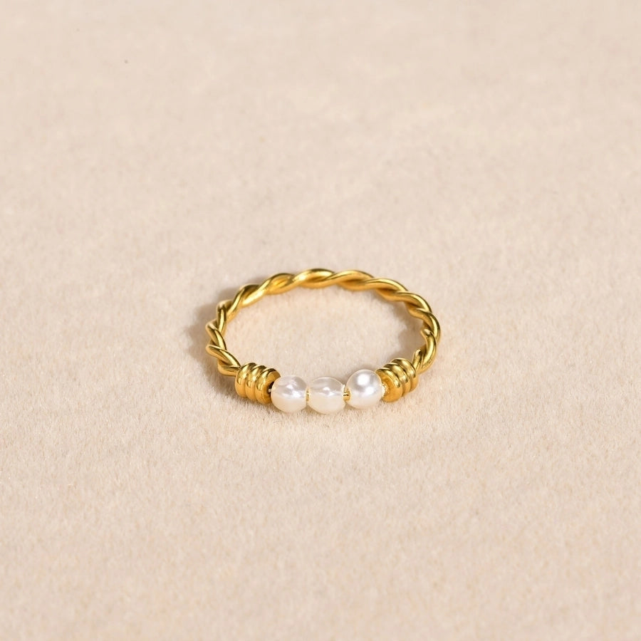 Lia Rope Pearl Ring 18k Gold Plated