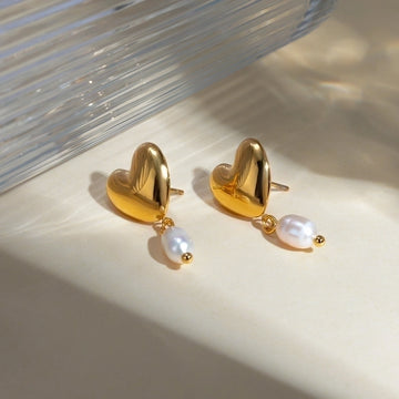 Eva Heart Pearl Earrings 18k Gold Plated