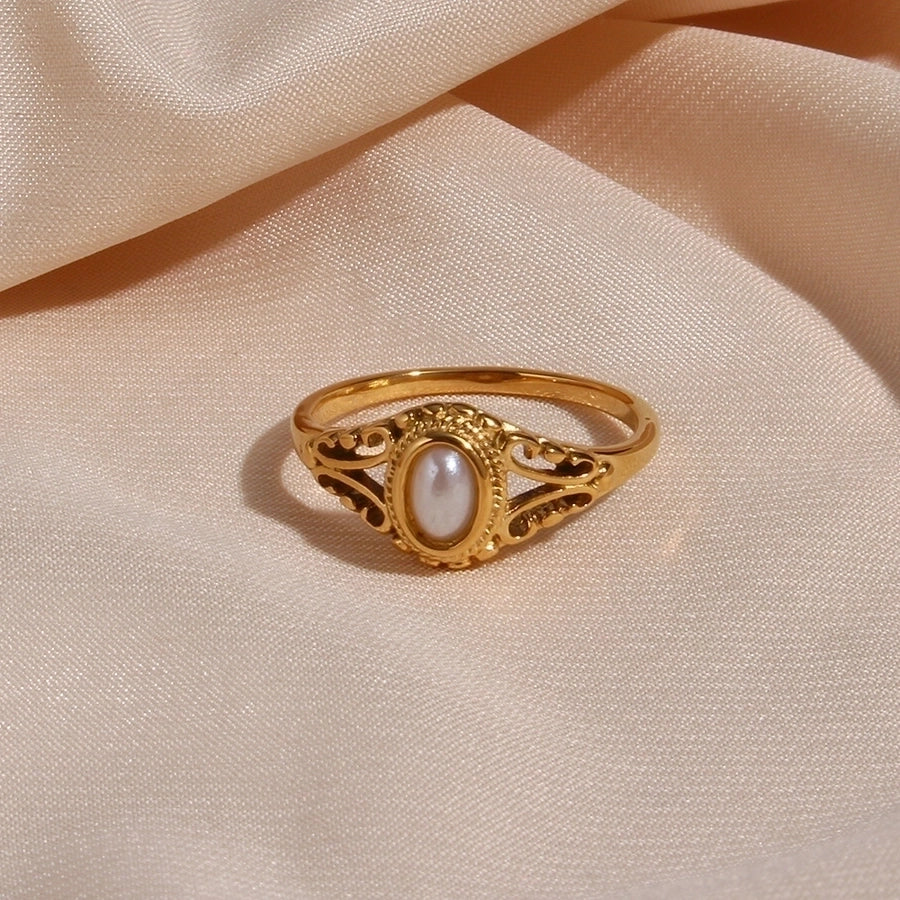 Adele Vintage Pearl Ring 18k Gold Plated