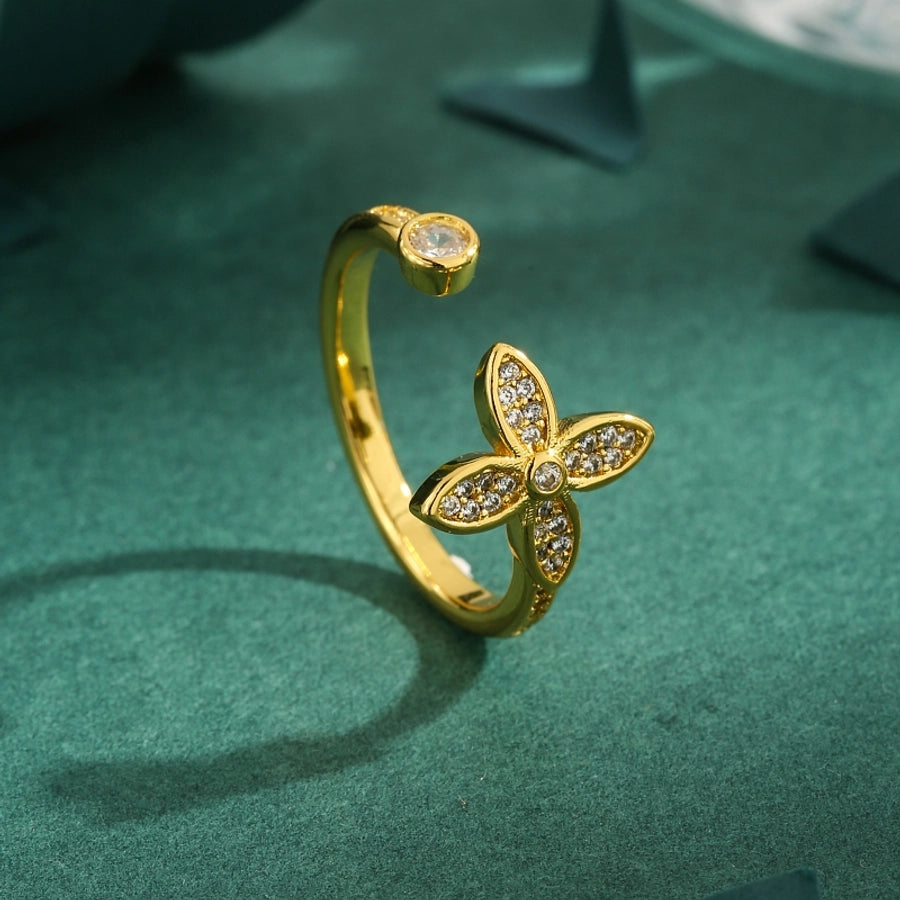 Luckie Leaf Clover Ring 18k Gold Plated